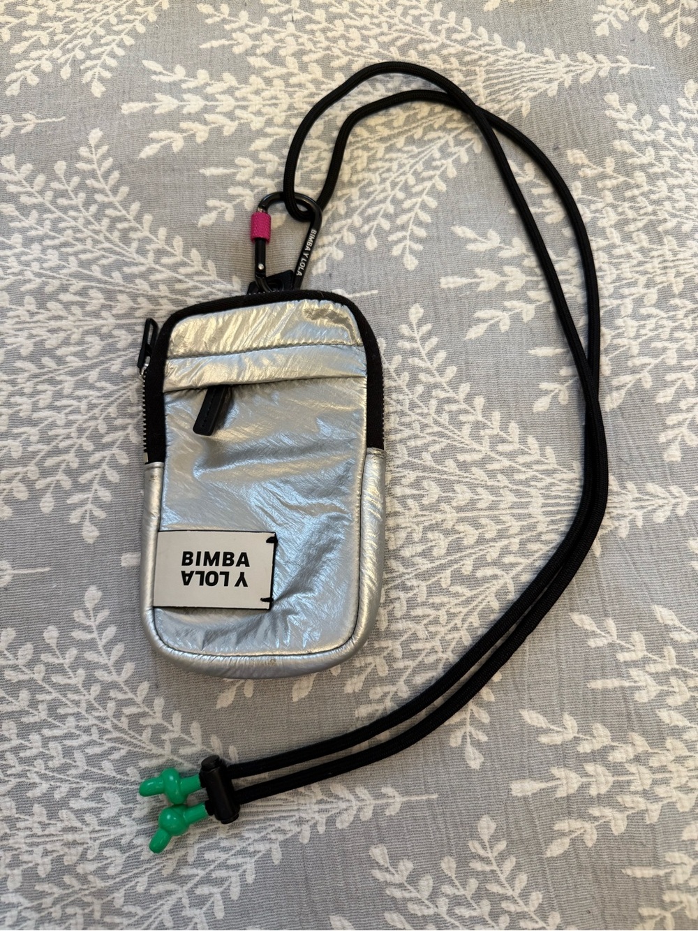 BIMBA Y LOLA Metallic Silver Nylon Crossbody Phone Pouch